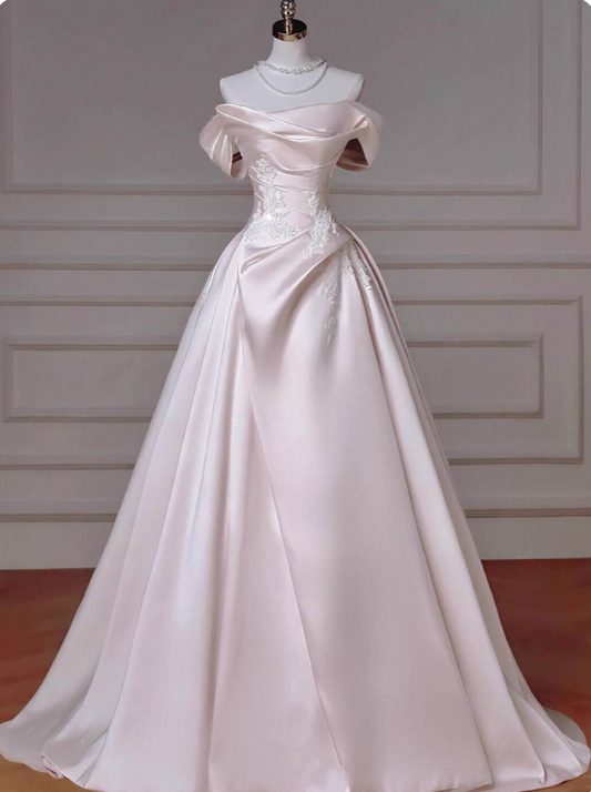 Charming Wedding Dress A Line Off Shoulder Pleated Wedding Dress  D3235