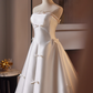 Minimalist Wedding Dress A Line Strapless Wedding Dress  D3236