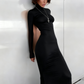 Robe minimaliste noire à col haut pour femme, tenue décontractée pour le travail au quotidien, D3236