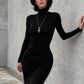 Robe minimaliste noire à col haut pour femme, tenue décontractée pour le travail au quotidien, D3236