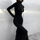 Robe minimaliste noire à col haut pour femme, tenue décontractée pour le travail au quotidien, D3236