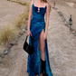 Beauty Women Dress Spaghetti Straps Slit Birthday Outfits Long Seaside Party Dress  D3241