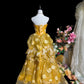 Stunning Prom Dress Yellow Strapless Pleated Evening Dress Birthday Party Outfits    D3244