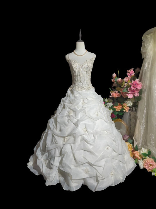 Retro Wedding Dress Spaghetti Straps Pleated Wedding Dress  D3245