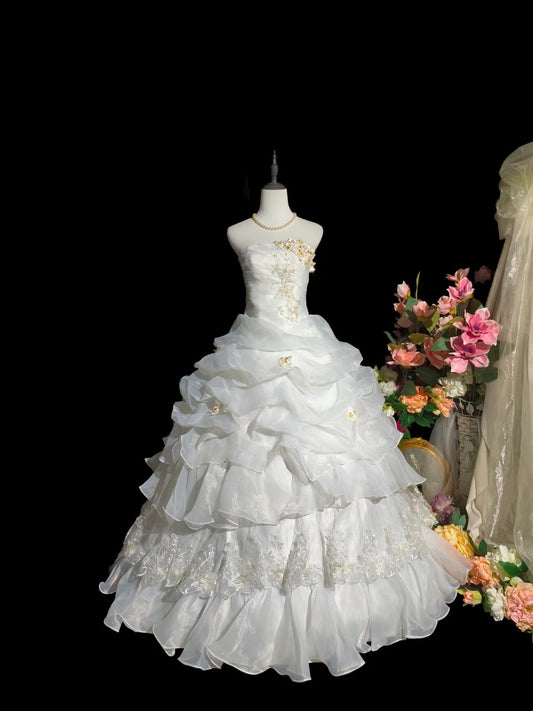 Elegant Wedding Dress Strapless Pleated Tiered Wedding Dress  D3246