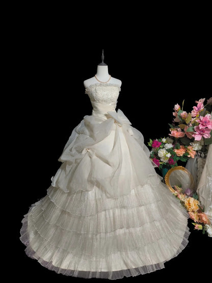 Vintage Wedding Dress Strapless Pleated Tulle Wedding Dress  D3247