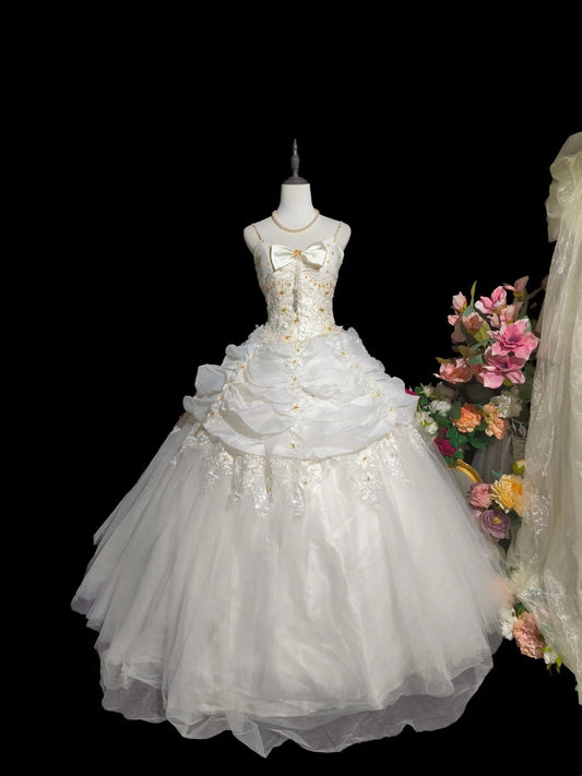 Beauty Wedding Dress Spaghetti Straps Pleated Tulle Wedding Dress  D3248