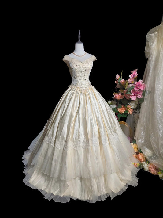 Vintage Wedding Dress V-neck Pleated Wedding Dress  D3251