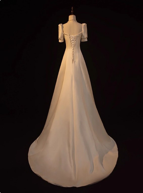 Minimalist Wedding Dress A Line Square Neck Pleated Wedding Dress  D3260