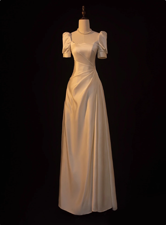 Minimalist Wedding Dress A Line Square Neck Pleated Wedding Dress  D3260