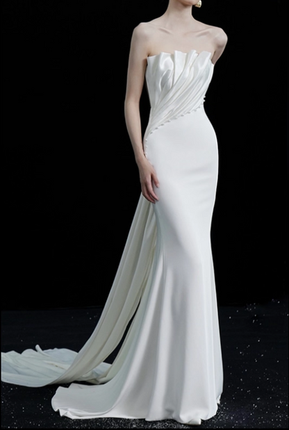 Minimalist Wedding Dress Strapless Pleated Mermaid Wedding Dress  D3261