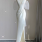 Minimalist Wedding Dress V-neck Pleated Slit Wedding Dress  D3262