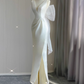 Minimalist Wedding Dress V-neck Pleated Slit Wedding Dress  D3262