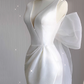 Minimalist Wedding Dress V-neck Pleated Slit Wedding Dress  D3262