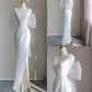Minimalist Wedding Dress V-neck Pleated Slit Wedding Dress  D3262