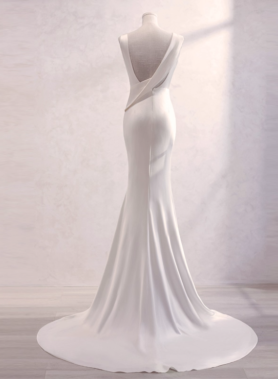 Minimalist Wedding Dress Pleated Backless Wedding Dress  D3263
