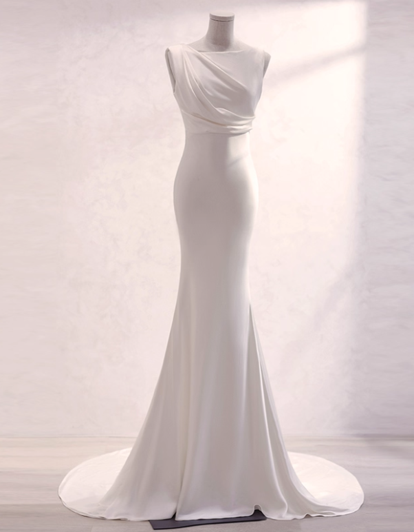 Minimalist Wedding Dress Pleated Backless Wedding Dress  D3263