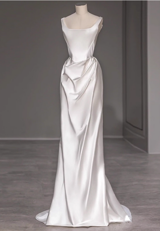 Charming Wedding Dress Spaghetti Straps Pleated Wedding Dress D3265