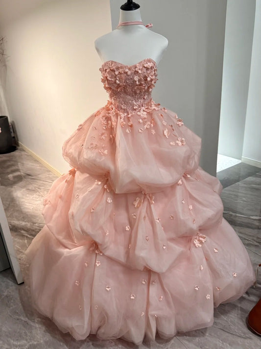 Pretty Prom Dress Sweetheart Floarl Pleated Ball Gown Sweet 16 Dress    D3266