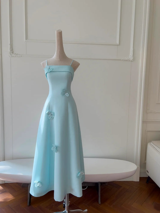 Pretty Prom Dress Baby Blue A Line Spaghetti Straps Birthday Party Dress     D3270