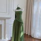 Elegant Prom Dress Green A Line Spaghetti Straps Pleated Birthday Party Outfits     D3271