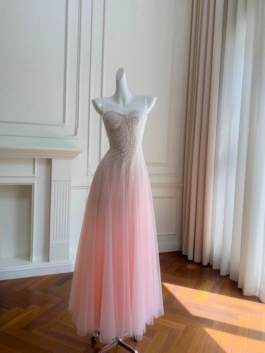 Charming Prom Dress Spaghetti Straps Pleated Tulle Long Cocktail Gown Birthday Party Outfits     D3272