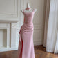 Pretty Prom Dress Square Neck Pleated Slit Long Birthday Party Dress  D3273