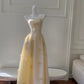 Sweet Prom Dress Light Yellow A Line Spaghetti Straps Long Birthday Party Outfits Evening Gown  D3277