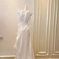 Elegant Prom Dress White A Line Square Neck Pleated Birthday Party Outfits Long Evening Dress  D3282