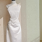 Elegant Wedding Dress Crew Neck Backless Beading Wedding Dress D3288