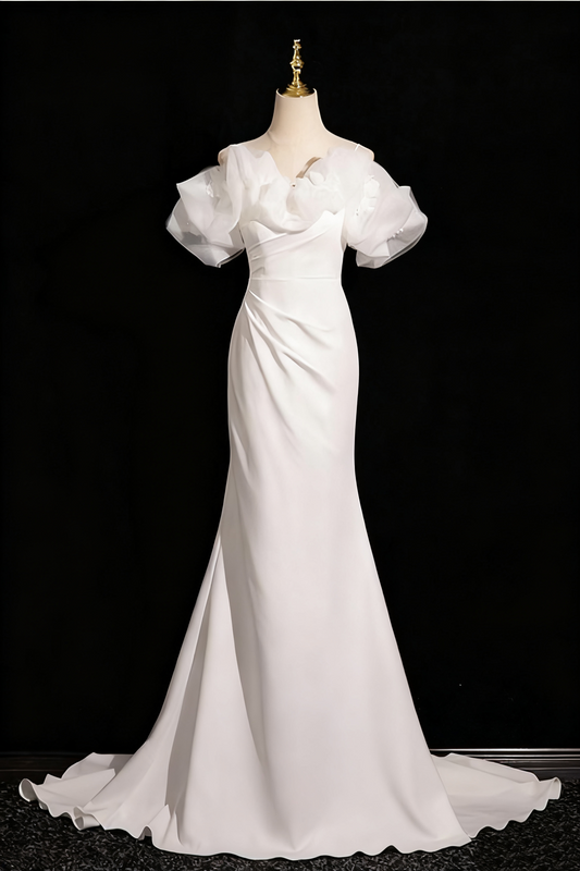 Charming Wedding Dress Off Shoulder Ruffle Pleated Mermaid Wedding Dress D3292