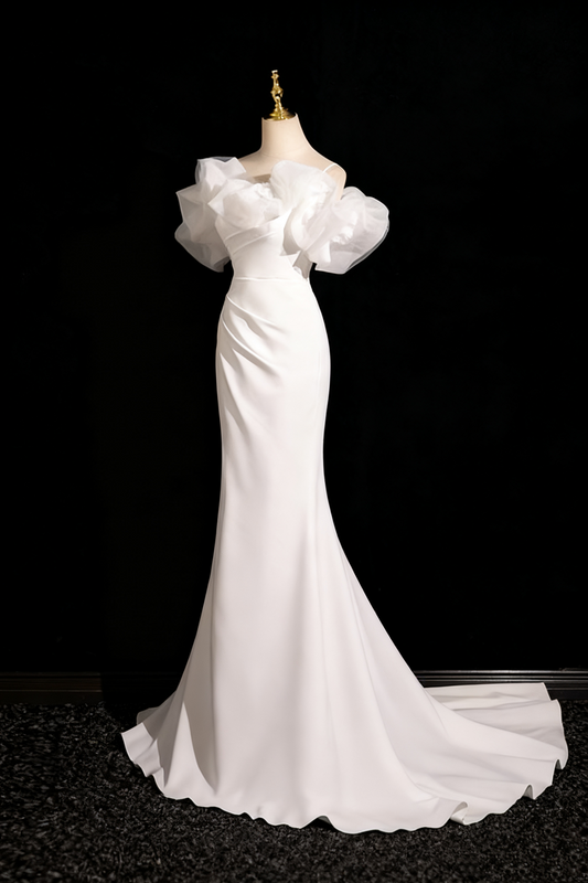 Charming Wedding Dress Off Shoulder Ruffle Pleated Mermaid Wedding Dress D3292