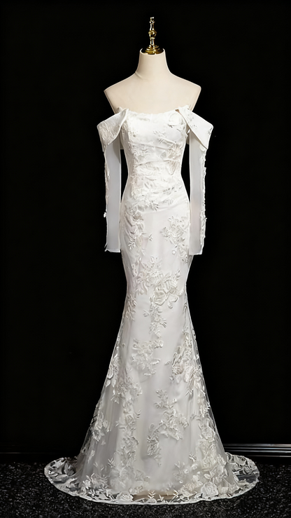 Pretty Wedding Dress Strapless Long Sleeve Mermaid Wedding Dress D3293