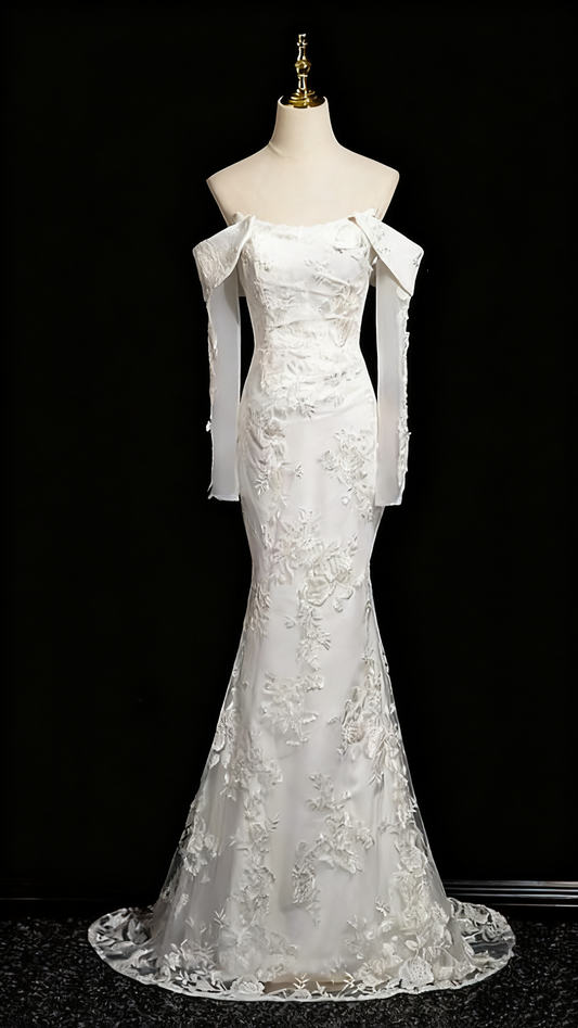 Pretty Wedding Dress Strapless Long Sleeve Mermaid Wedding Dress D3293