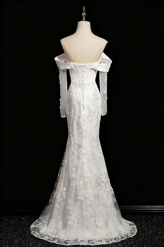 Pretty Wedding Dress Strapless Long Sleeve Mermaid Wedding Dress D3293