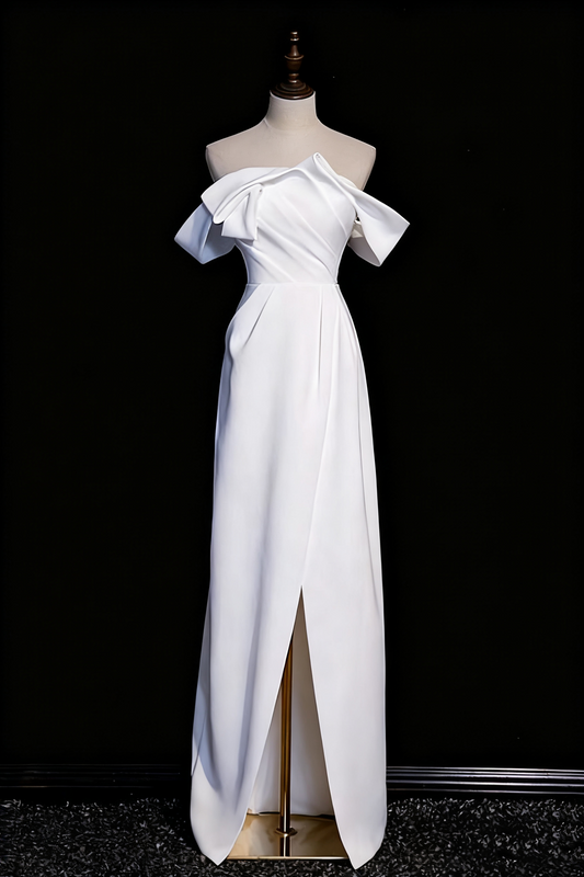 Newest Wedding Dress A Line Off Shoulder Pleated Slit Wedding Dress D3295
