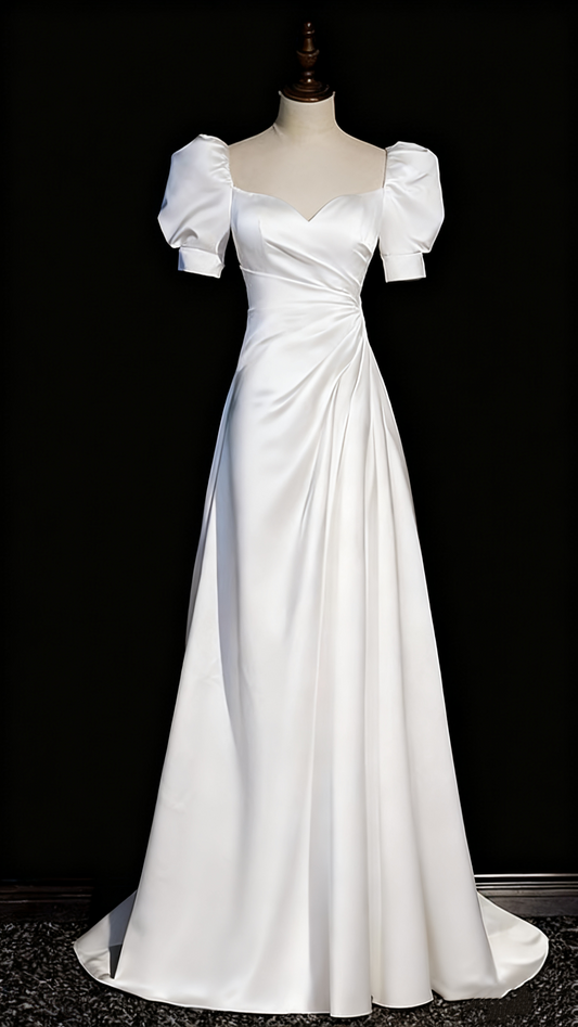 Robe de mariée populaire, coupe trapèze, décolleté en cœur, plissée, D3298