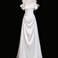 Robe de mariée élégante, coupe trapèze, épaules dénudées, plissée, D3299