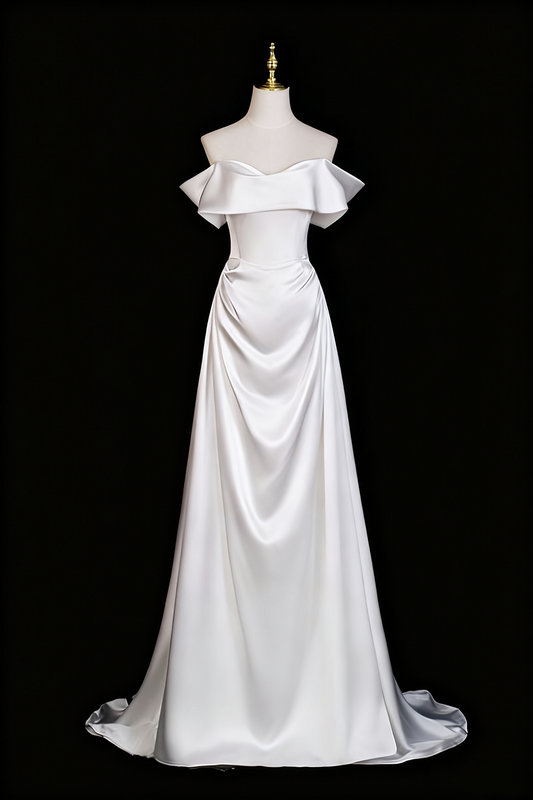 Robe de mariée élégante, coupe trapèze, épaules dénudées, plissée, D3299