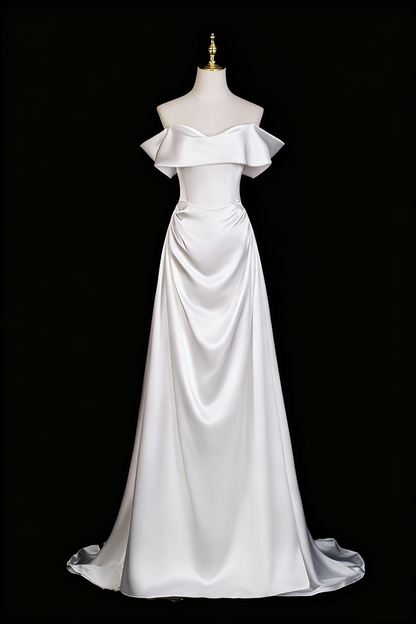 Robe de mariée élégante, coupe trapèze, épaules dénudées, plissée, D3299