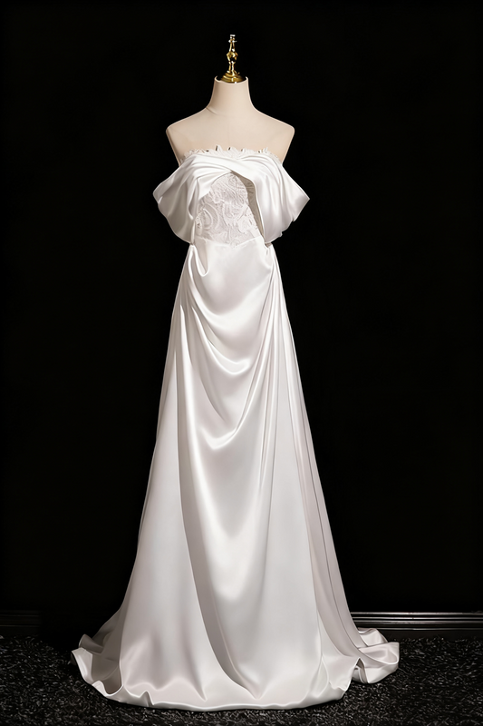 Charmante robe de mariée trapèze plissée à épaules dénudées D3303