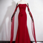 Superbe robe de bal rouge vin, bustier, motif floral, style sirène, D3304