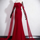 Superbe robe de bal rouge vin, bustier, motif floral, style sirène, D3304