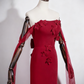 Superbe robe de bal rouge vin, bustier, motif floral, style sirène, D3304