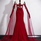 Superbe robe de bal rouge vin, bustier, motif floral, style sirène, D3304