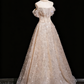 Robe de bal brillante, coupe trapèze, épaules dénudées, robe de soirée, robe de fête d'anniversaire, D3305