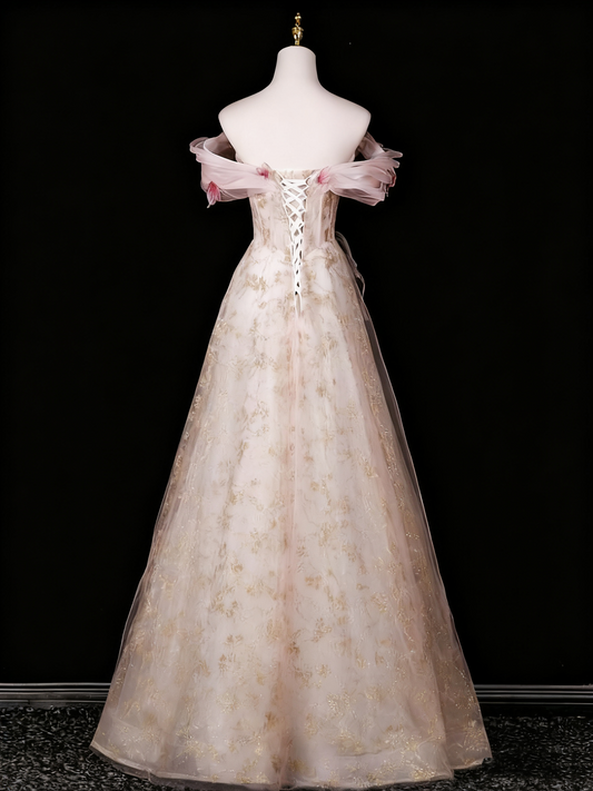 Superbe robe de bal trapèze à épaules dénudées et motif floral, robe de soirée, robe de fête d'anniversaire, D3306