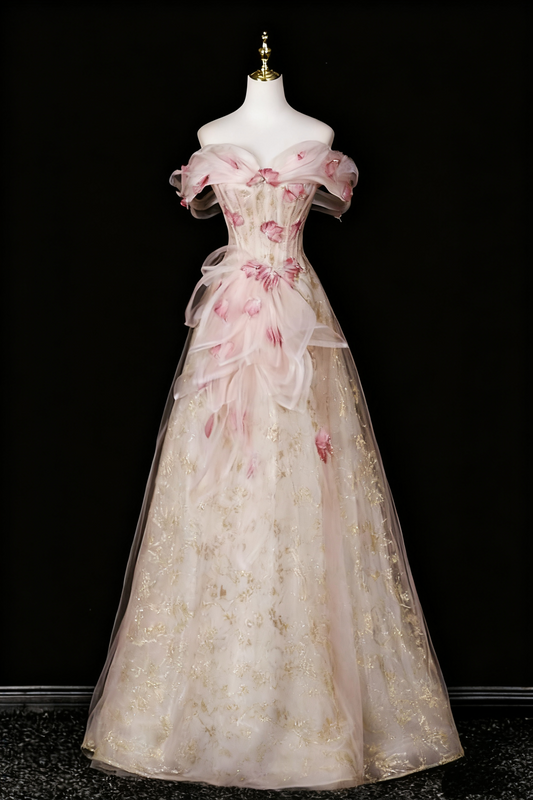 Superbe robe de bal trapèze à épaules dénudées et motif floral, robe de soirée, robe de fête d'anniversaire, D3306