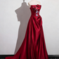 Pretty Prom Dress Wine Red A Line Strapless Pleated Prom Dress Evening Gown Gala Dress   D3308