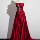 Pretty Prom Dress Wine Red A Line Strapless Pleated Prom Dress Evening Gown Gala Dress   D3308